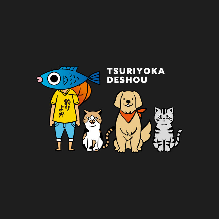 【釣りよかでしょう。】釣りよかくんまりもまるみー勢ぞろいTシャツ(ブラック)