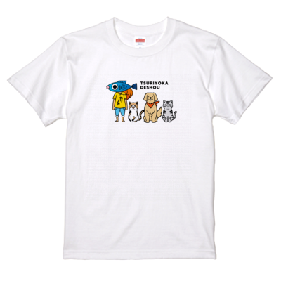 【釣りよかでしょう。】釣りよかくんまりもまるみー勢ぞろいTシャツ(ホワイト)