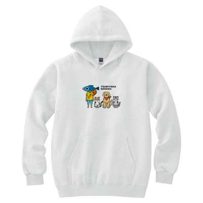 【釣りよかでしょう。】釣りよかくんまりもまるみー勢ぞろいパーカー①(ホワイト)