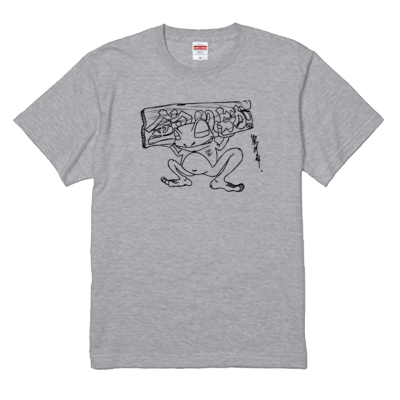 【釣りよかでしょう。】カエルTシャツ(ブラックイラスト)