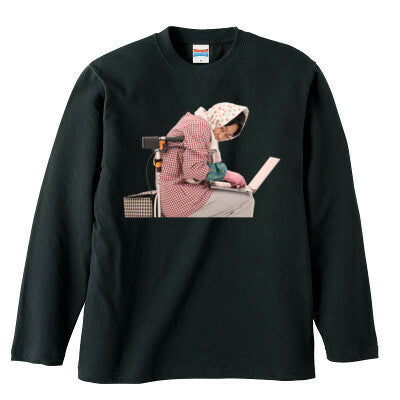 コンピューターおばあちゃんロングTシャツ(ブラック)