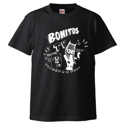 BONITOS TV  モノクロ(白) Tシャツ