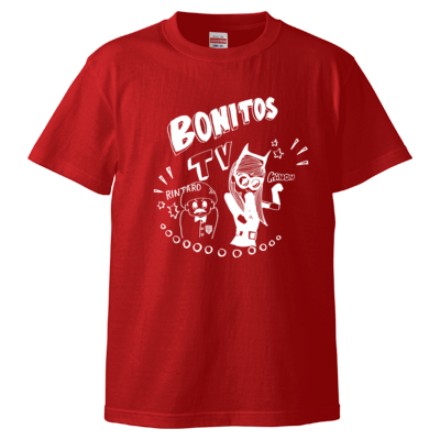 BONITOS TV  モノクロ(白) Tシャツ