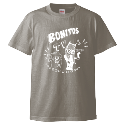 BONITOS TV  モノクロ(白) Tシャツ